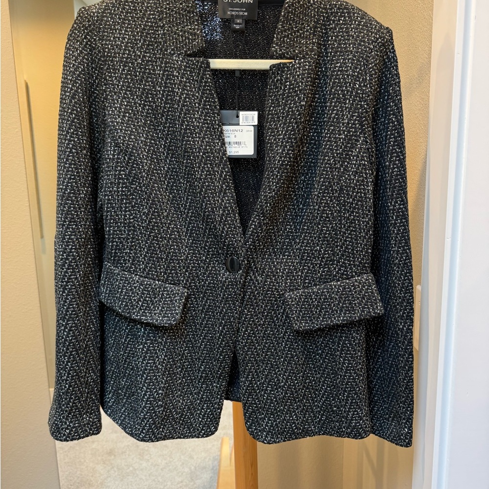 St. John Black and White Textured Blazer - Picture 2 of 8
